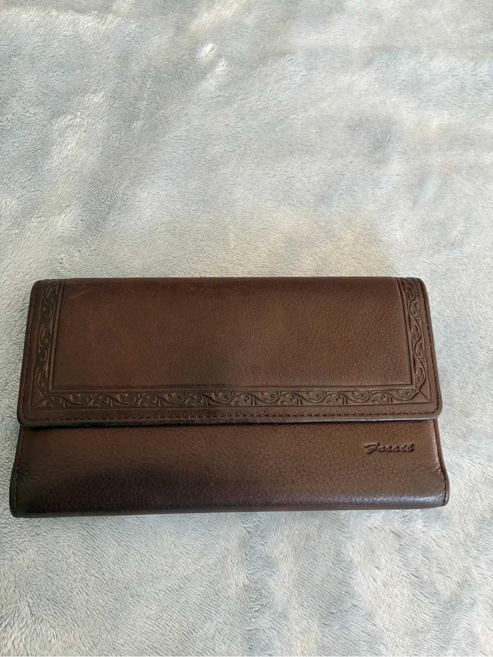 Fossil Brown Embossed Leather Bifold Wallet